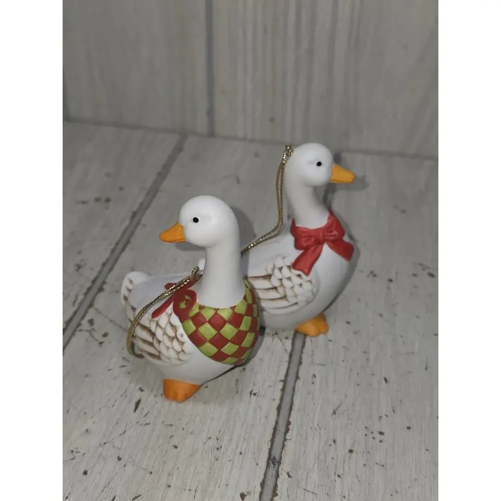 Vintage 80s Christmas Geese Ornaments Set Of 2 Creative Circle Farmhouse NIB 3